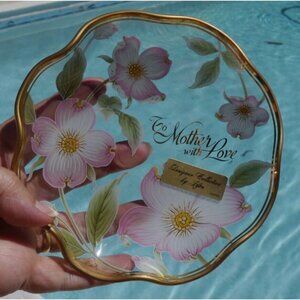 VTG Lefton 1987 Reverse Painted Gold Trim Dish "To Mother with Love" Designer